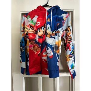 Mario & Sonic Hooded Sweatshirt kids size medium 8-10 blue red